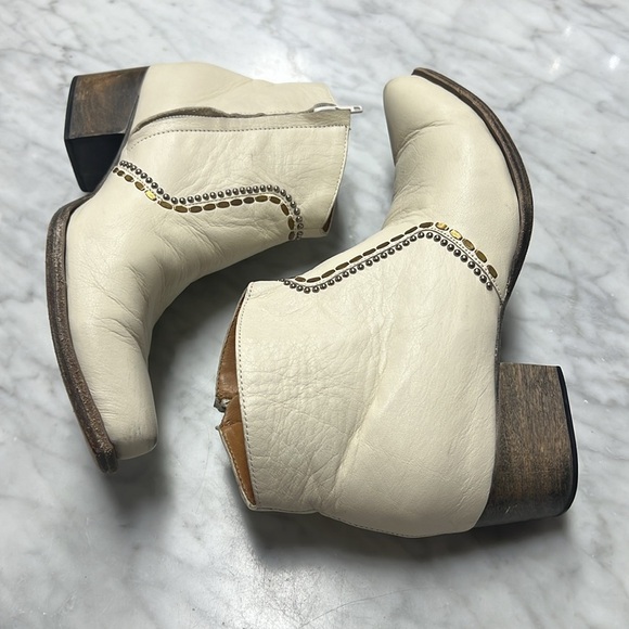 Calleen Cordero Cream Leather Embellished Ankle Western Inspired Bootie 7.5 - Picture 7 of 12